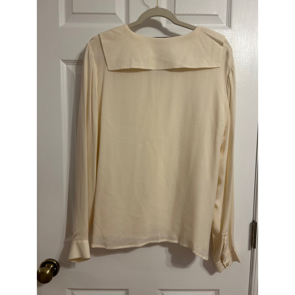 Vintage Laura Ashley Silk Carolyn Bessette cream ivory tie sailor longsleeve top - Picture 8 of 10